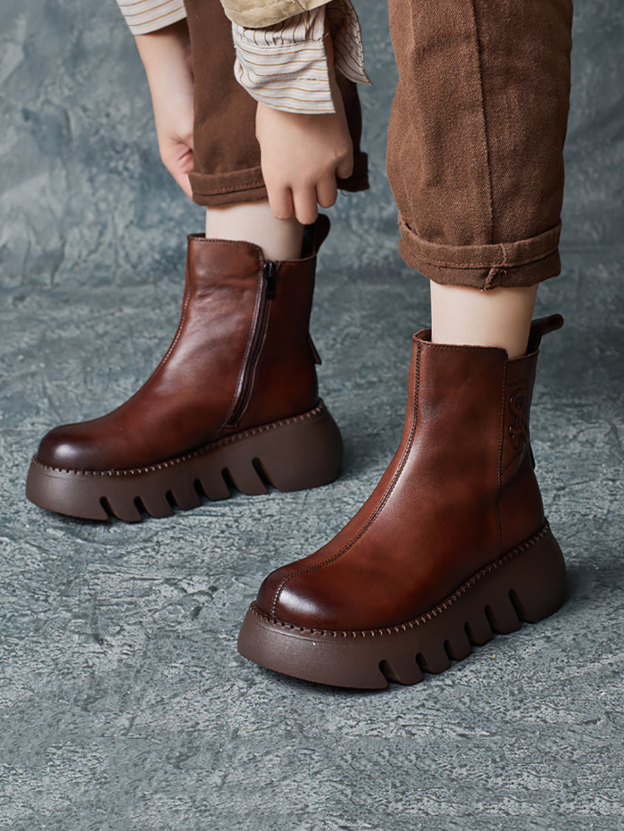 Retro Genuine Leather Platform Boots