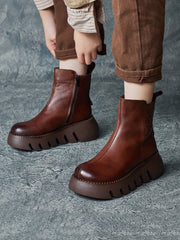 Retro Genuine Leather Platform Boots