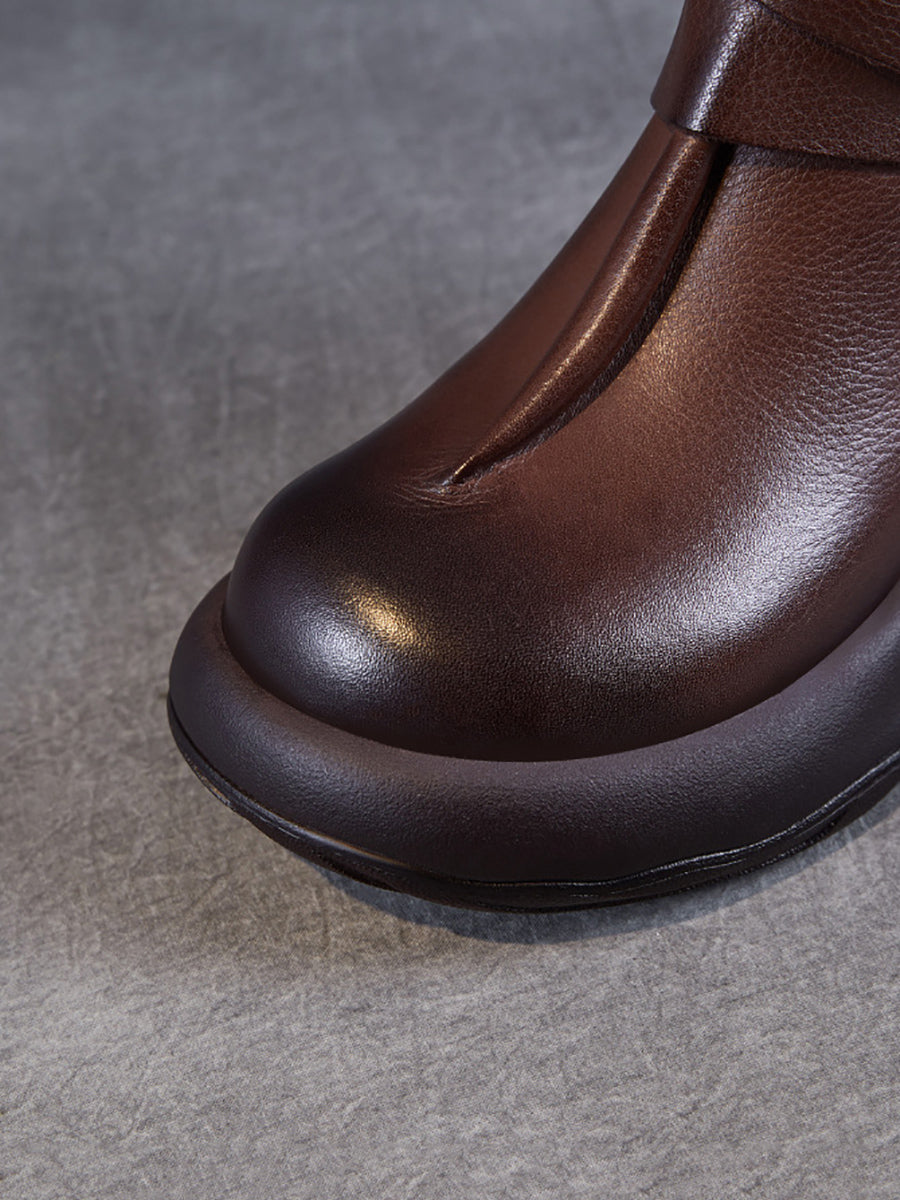 Vintage Genuine Leather Spliced Platform Ankle Boots