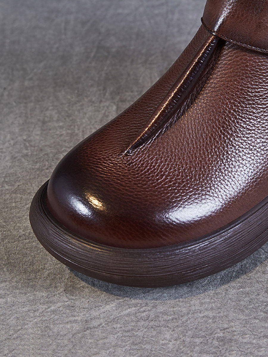 Winter Soft Leather Spliced Solid Flat Boots