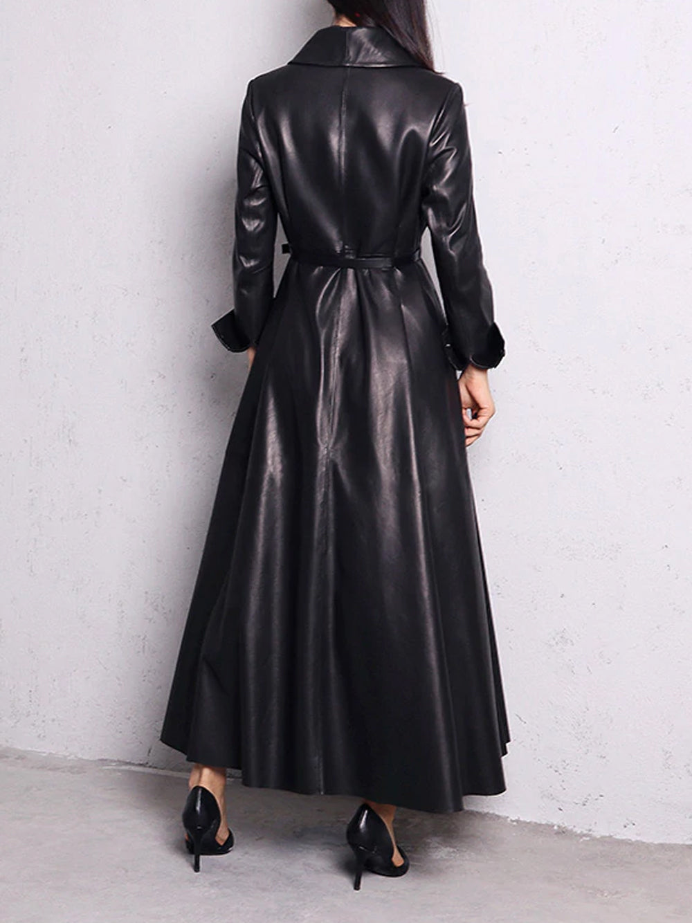 HOUDA Maxi Leather Trench Coat