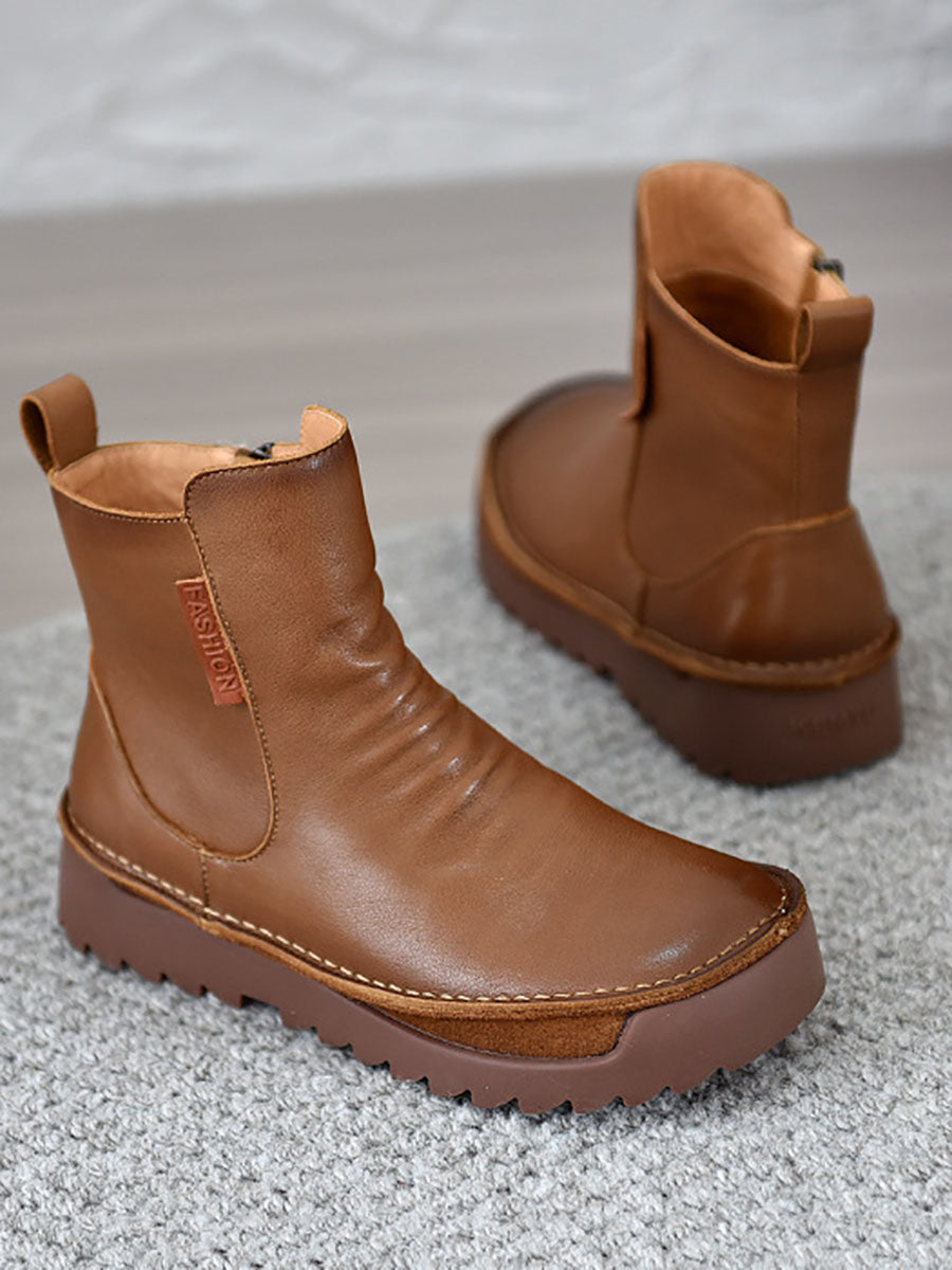 Autumn Vintage Leather Spliced Ankle Boots