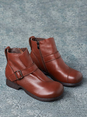 Casual Winter Soft Leather Spliced Ankle Boots