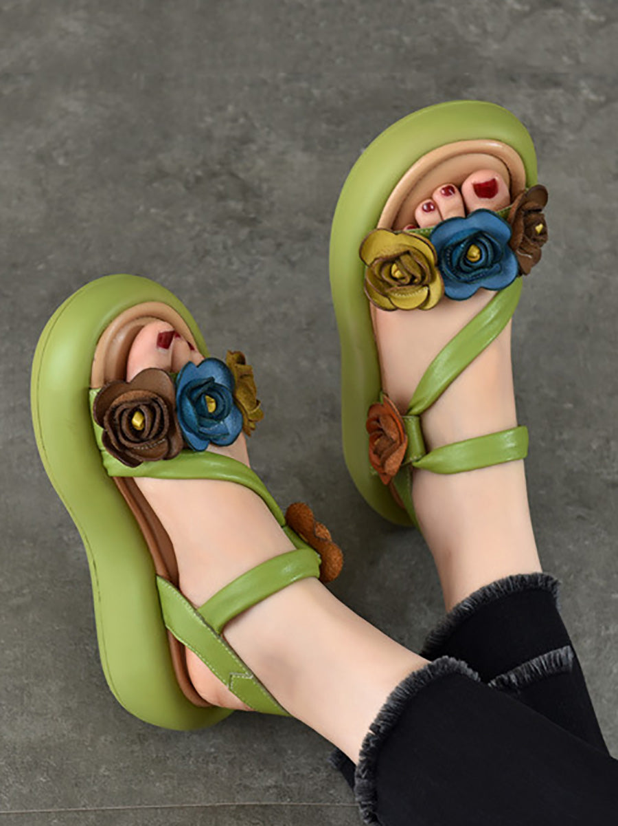 Sandals Vintage FLower Platform Leather
