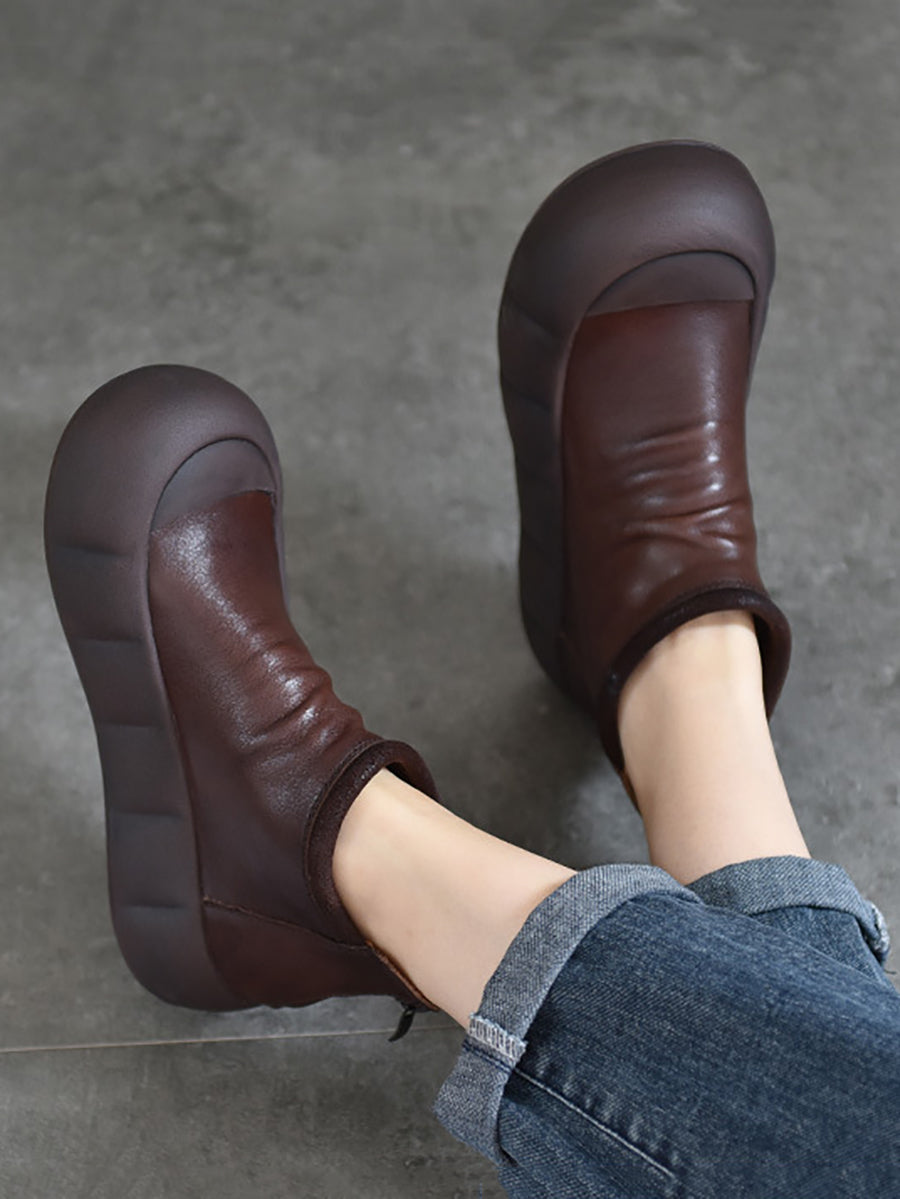Vintage Autumn Soft Leather Platform Boots