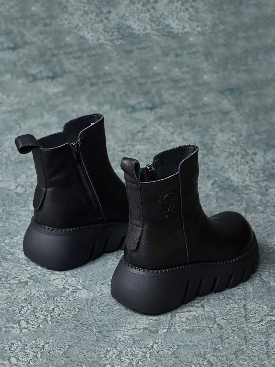 Retro Genuine Leather Platform Boots