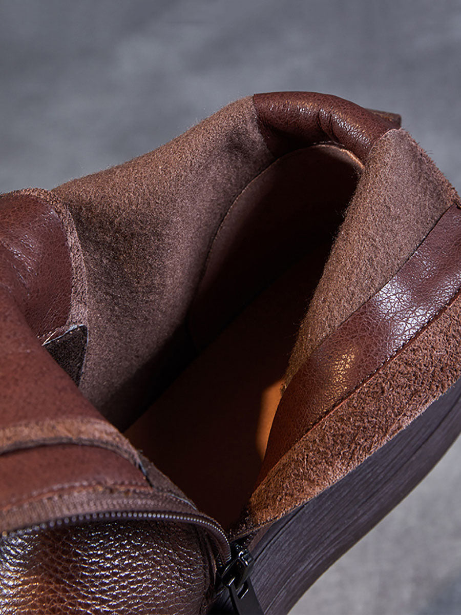 Winter Soft Leather Spliced Solid Flat Boots