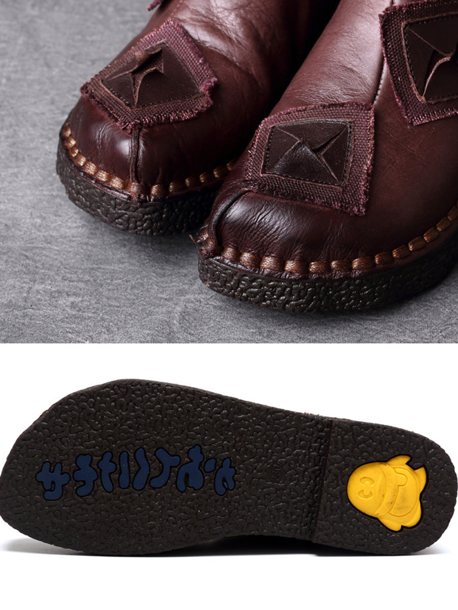 Vintage Leather Patch Spliced Ankle Boots