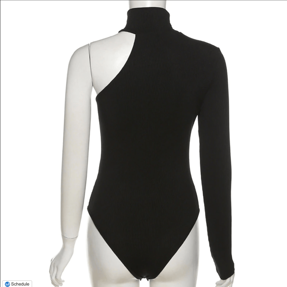 More To Make Knitted Turtleneck One-Shoulder Bodysuit