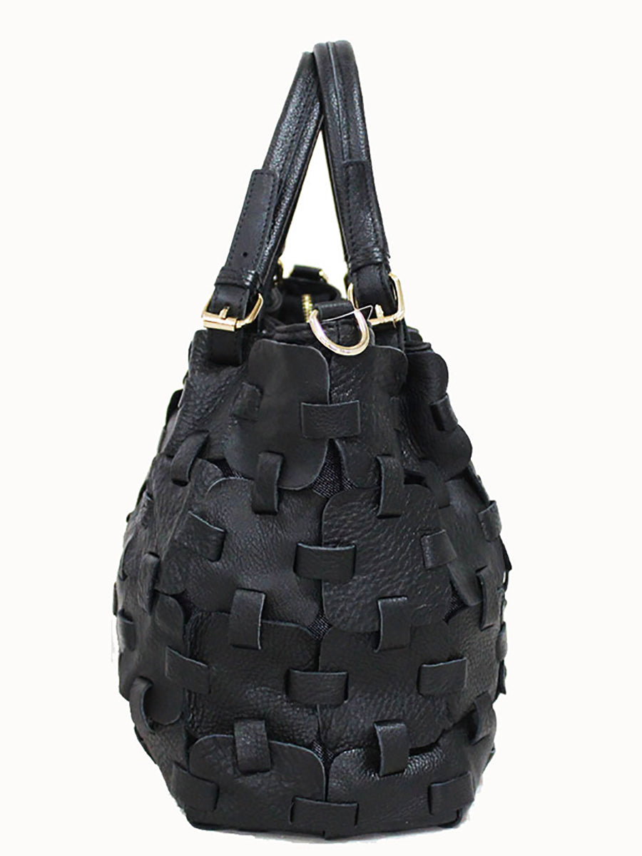 Fashion Genuine Leather Plaid Spliced Handbag