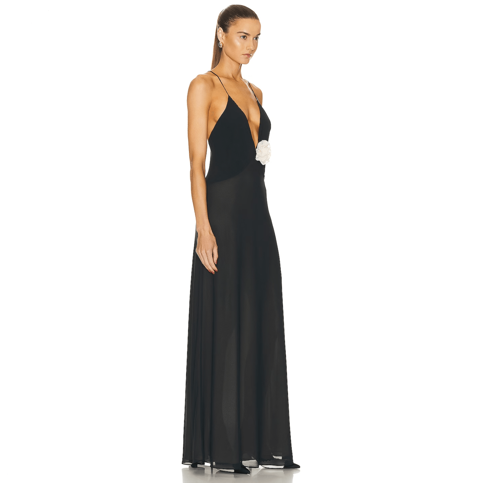 Makellos sitzendes Maxikleid mit tiefem V-Ausschnitt