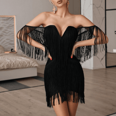 Exotic Cruise – Schulterfreies Minikleid mit Quasten