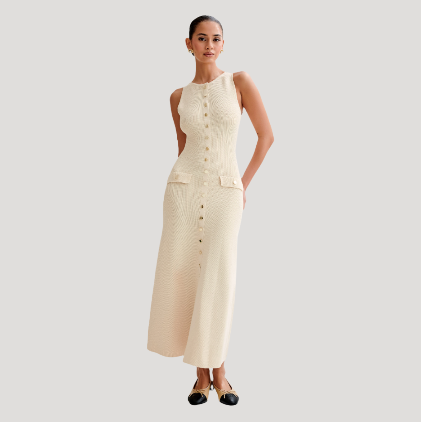 Enigma Sleeveless Buttoned Midi Dress