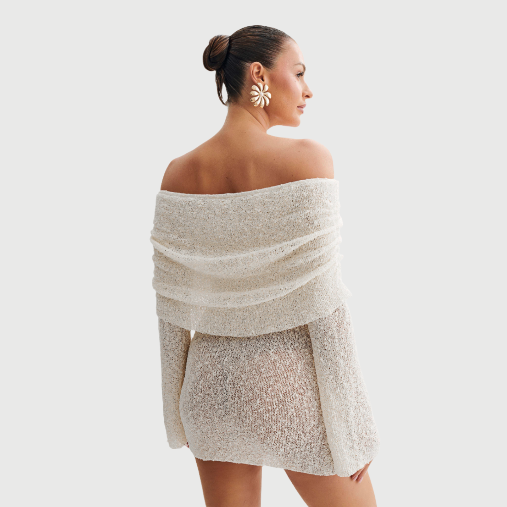 Lingering Kiss Off Shoulder Boucle Mini Dress