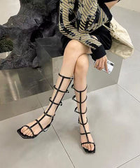 Rose Hollow Out Chunky Heel Roman Cool Boots Open Toe