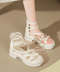 Beige High Top Strap Roman Sandals Peep Toe