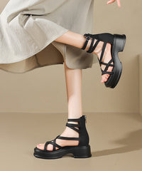 Beige High Top Strap Roman Sandals Peep Toe
