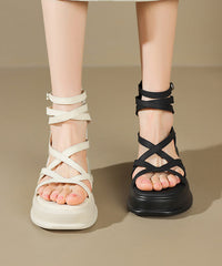 Beige High Top Strap Roman Sandals Peep Toe