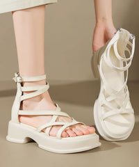 Beige High Top Strap Roman Sandals Peep Toe