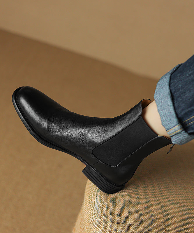 Chunky Boots Black Cowhide Leather