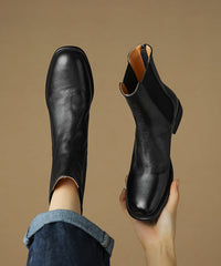 Chunky Boots Black Cowhide Leather