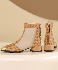 Coffee Tulle Splicing Chunky Heel Sandals Boots