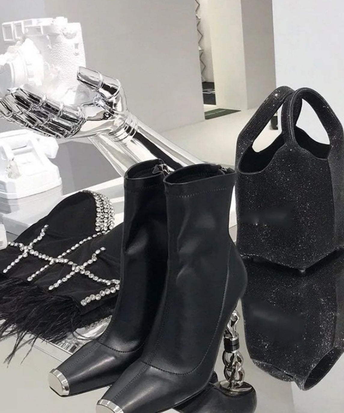 Versatile Silver Zipper Metal Heterotypic High Heel Boots