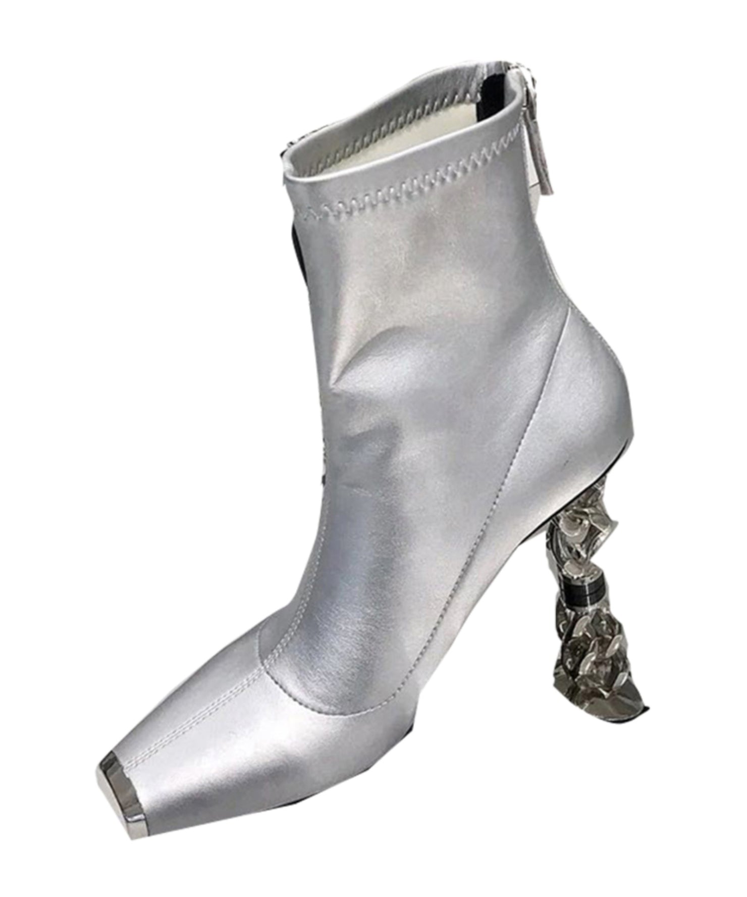Versatile Silver Zipper Metal Heterotypic High Heel Boots