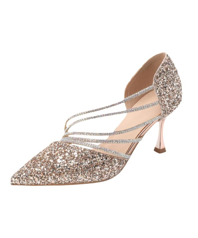 Splicing Stiletto High Heels Champagne Sequins