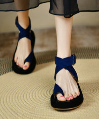 Navy Platform Soled Cross Strap Suede Sandal