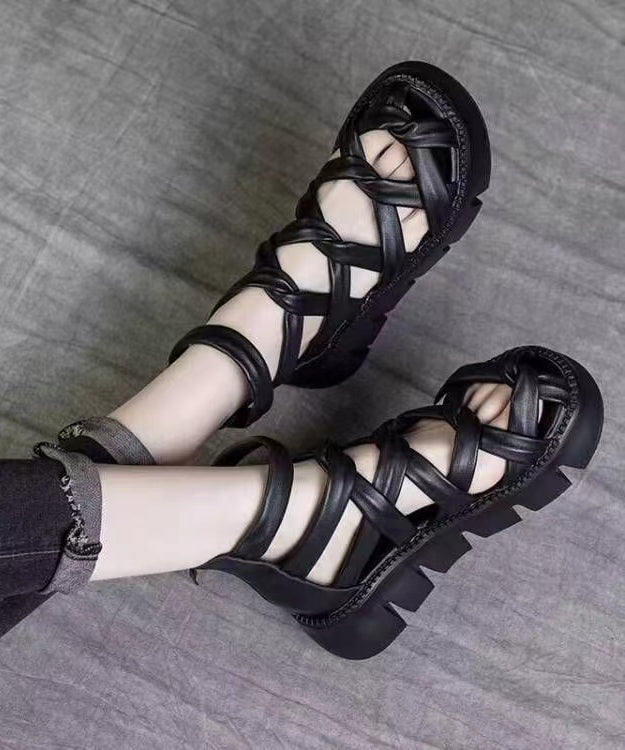 Black Hollow Out Roman Sandals