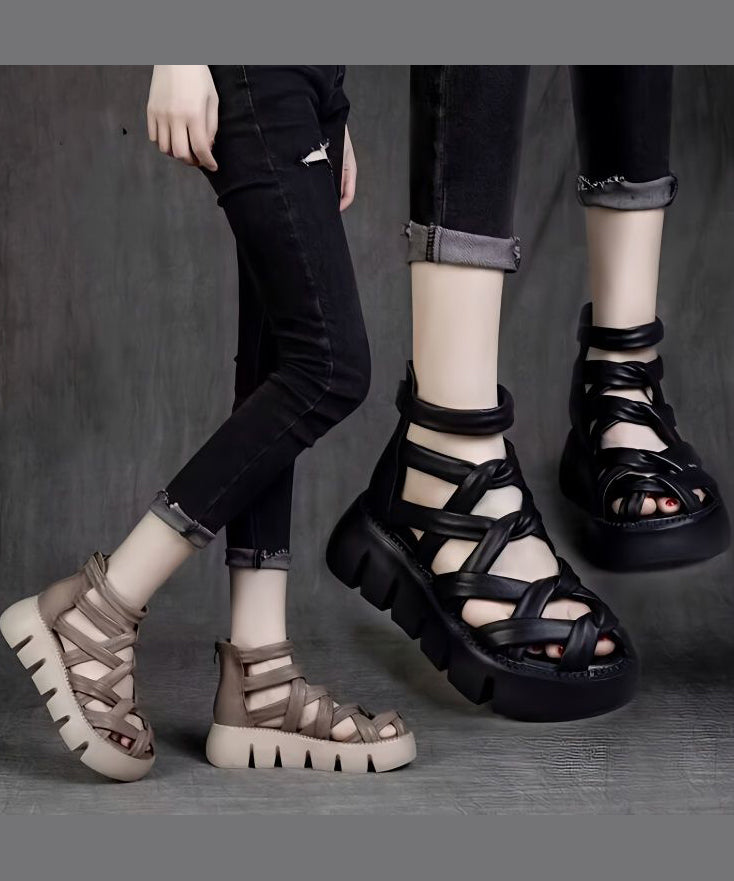 Black Hollow Out Roman Sandals