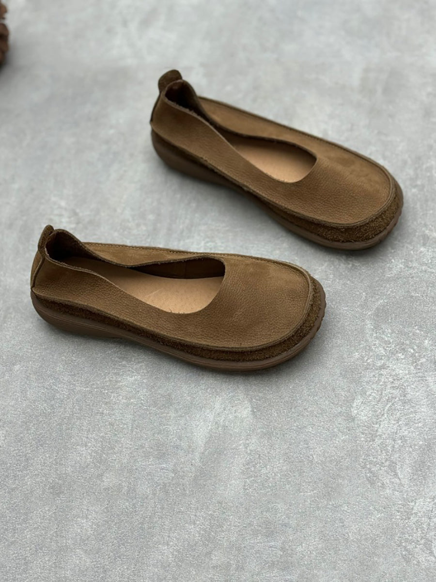 Vintage Genuine Leather Low Heel Shoes