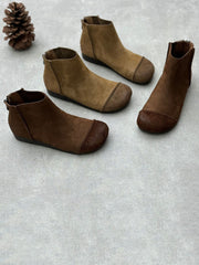 Vintage Solid Leather Spliced Ankle Boots