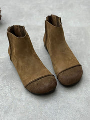 Autumn Vintage Leather Spliced Zipper Boots