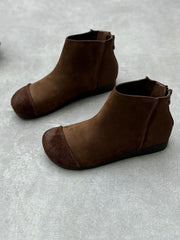 Autumn Vintage Leather Spliced Zipper Boots