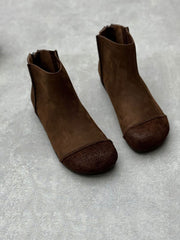 Autumn Vintage Leather Spliced Zipper Boots