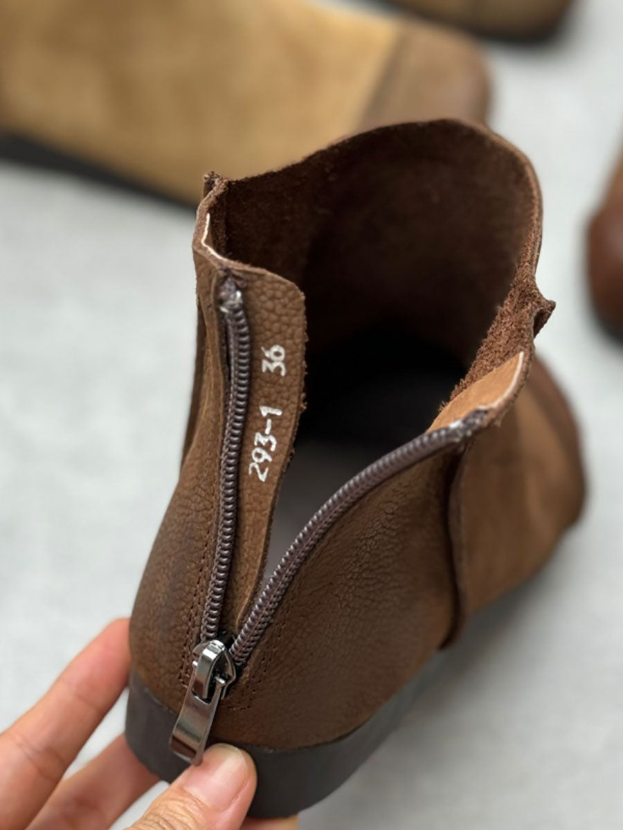 Autumn Vintage Leather Spliced Zipper Boots