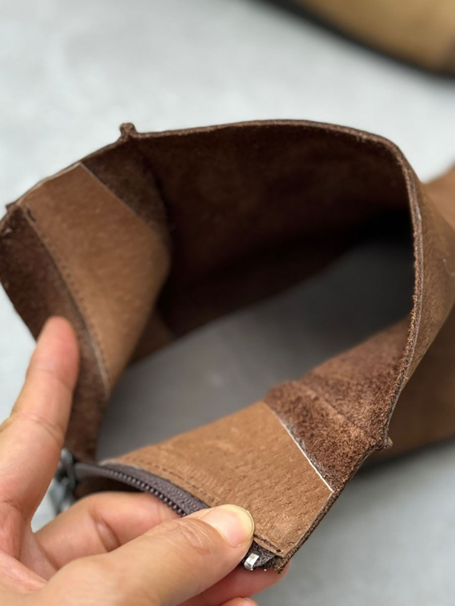 Autumn Vintage Leather Spliced Zipper Boots