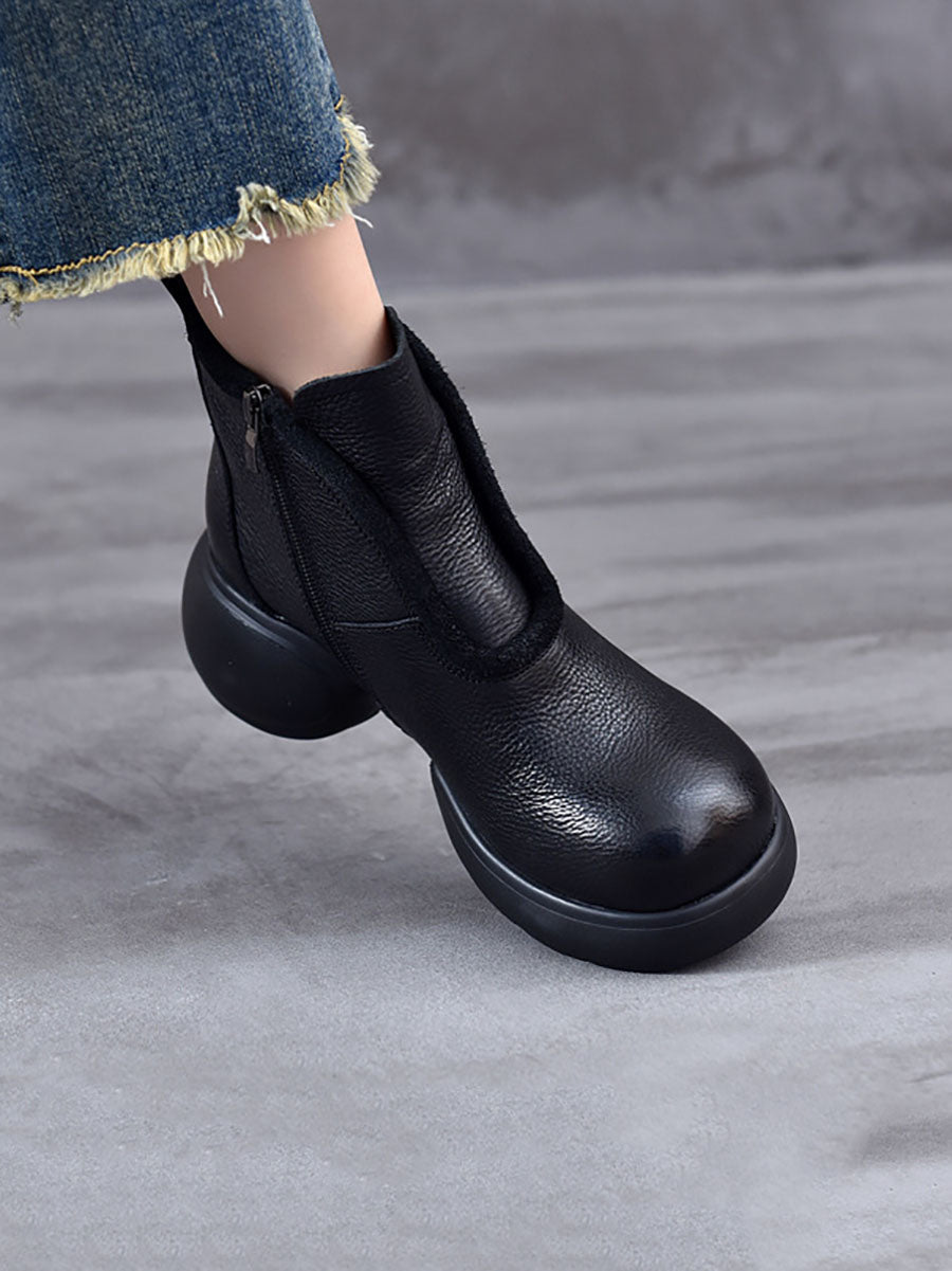 Winter Casual Solid Leather Zipper Platform Boots