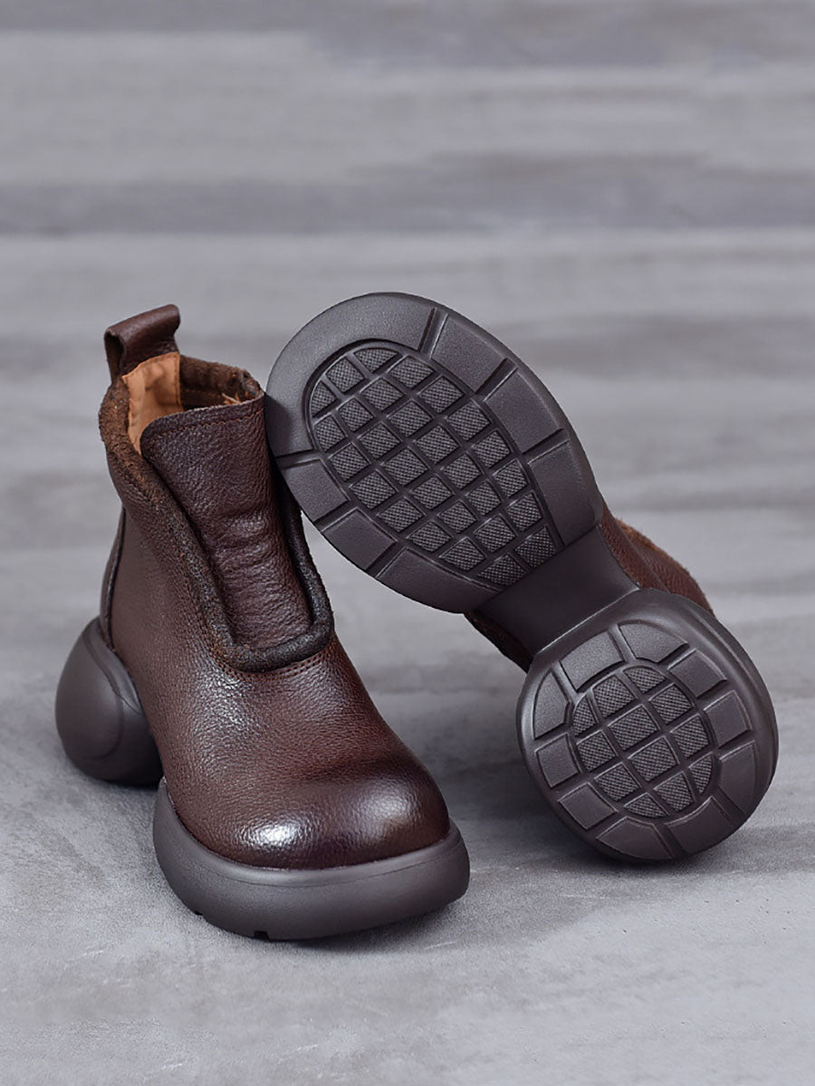 Winter Casual Solid Leather Zipper Platform Boots