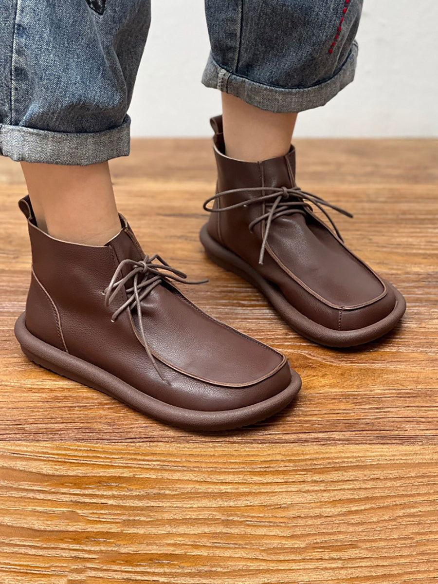 Winter Retro Soft Genuine Leather Flat Boots
