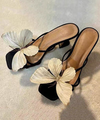 High Bow Sandals Square Slide Toe Heels Flower New
