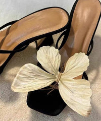 High Bow Sandals Square Slide Toe Heels Flower New
