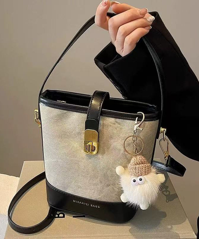 Black Bucket Bag White Faux Versatile Leather Fashion