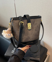 Black Bucket Bag White Faux Versatile Leather Fashion