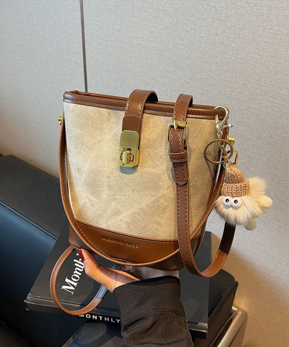 Black Bucket Bag White Faux Versatile Leather Fashion