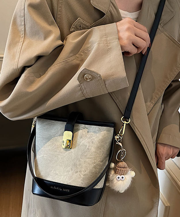 Black Bucket Bag White Faux Versatile Leather Fashion