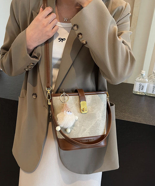 Black Bucket Bag White Faux Versatile Leather Fashion