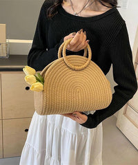 Khaki Versatile Woven Tote Handbag Straw
